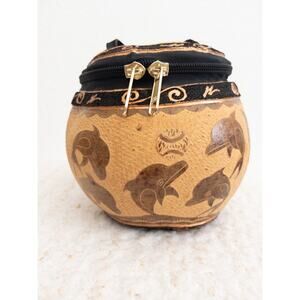 Handmade Hallow Gourd Carved Floral Dolphin Butterfly Mini Bag Purse